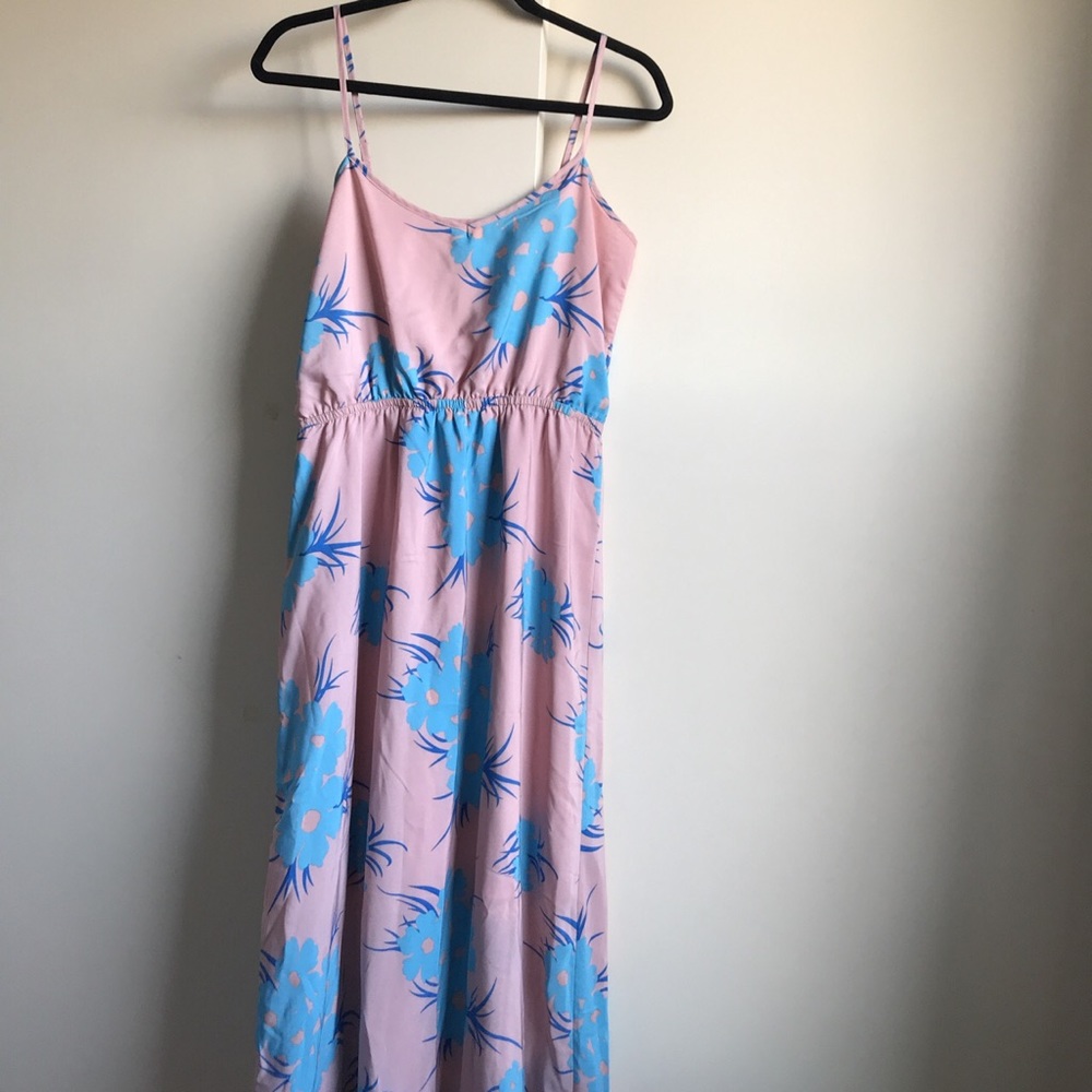 Pink and blue floral maxi dress